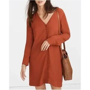 NWOT Madewell Long Sleeve Buttonfront Shirt Dress, Rusted Red, Size Small